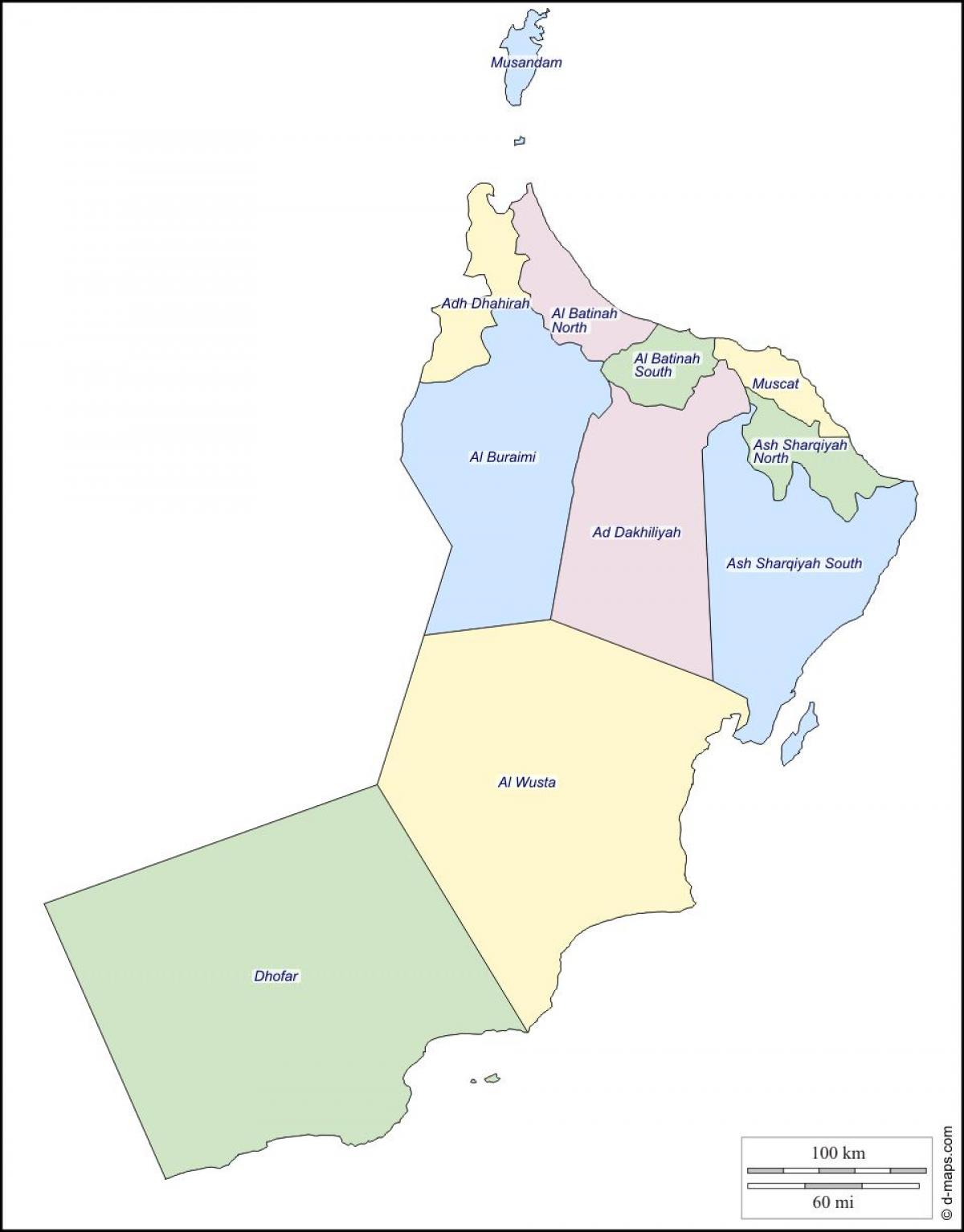 kaart Omaan governorates