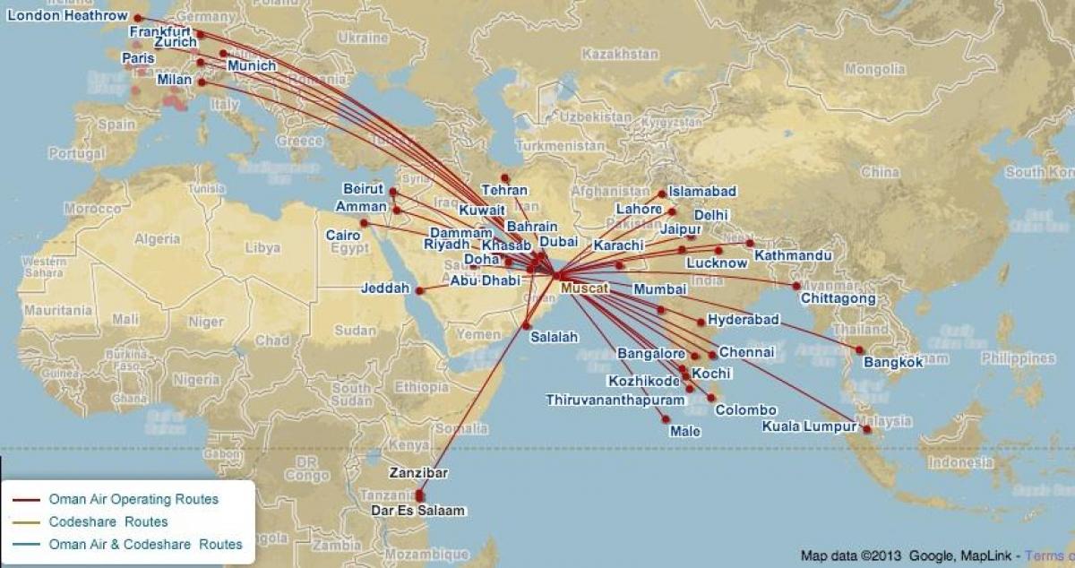 Oman air lennu kaart